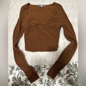 Urban Outfitters Chestnut Ribbed Long Sleeve Top